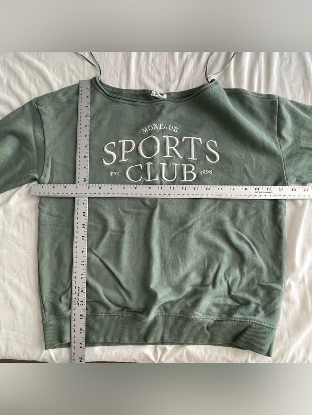 Garage Green Off Shoulder Sweater X-small Montauk Sports Club oversized - Picture 7 of 8
